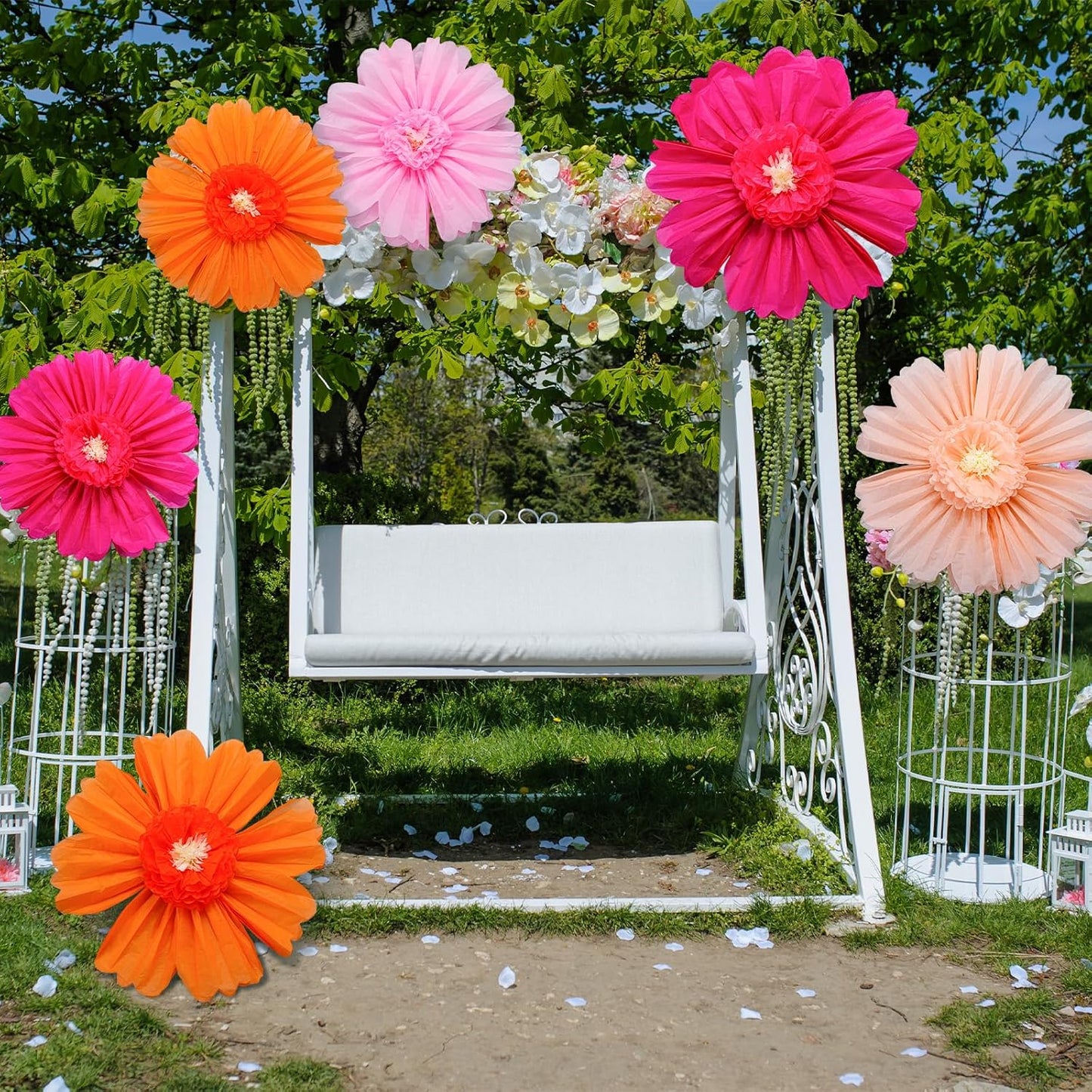 Giegxin 20 Pcs 31.5'', 23.6'', 11.8'', 9.8'' Pink Giant Paper Flower Boho Large Tissue Flower for Wall Pink Pom Pom Floral Decoration for Wall Wedding Bridal Shower Classroom Tea Party Birthday Decor