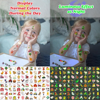 72 PCS Farm Barnyard Animal Pre-Cut Temporary Tattoos Sticker Birthday Decorations Party Supplies Favors Gift Boy Girl Farmhouse Cow Chicken Tattoo School Reward Themed (Normal)