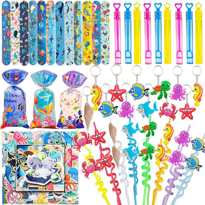 Mexican Fiesta Party Favor 122 PCS Mexican Themed 12 Slap Bracelets 12 Silicone Bracelets 50 Stickers 12 glitter drinking straws 12 Fiesta Keychains 12 Candy Bags 12 Bubble Wands for Mexican Party