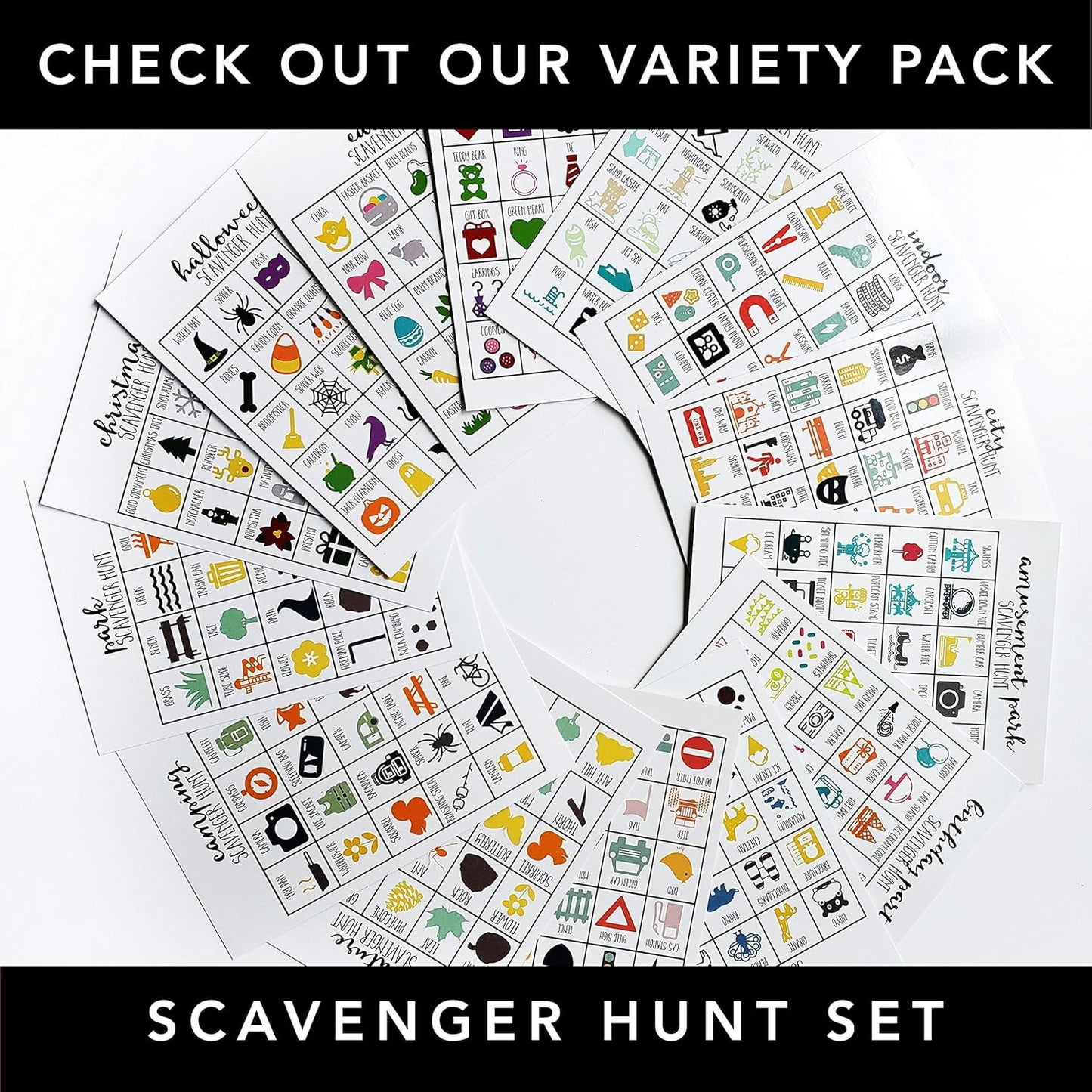 Nature Scavenger Hunt Games for Kids, Outdoor, Birthday Party, Road Trip, Travel Activities, Includes 10 Dry Erase Markers and Cards, Family Game Night