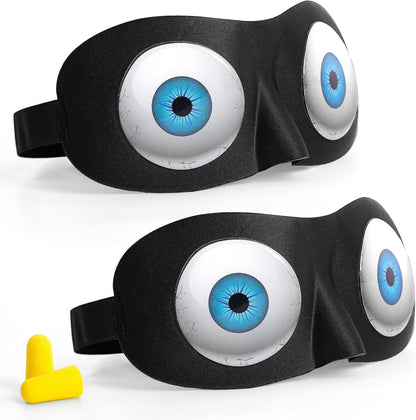 Sleep Eye Mask for Men Women Kids Funny 3D Sleeping Mask Adjustable Strap 2 Pack Eye Shade Cover for Travel, Black(Assorted A)