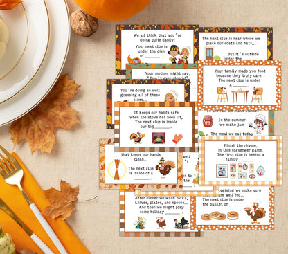 Thanksgiving Scavenger Hunt Games, Fall Holiday Treasure Hunt Clues Game Cards, Thanksgiving Party Games for Family Friend Groups, Fall Theme Party Decorations Supplies Favors，04