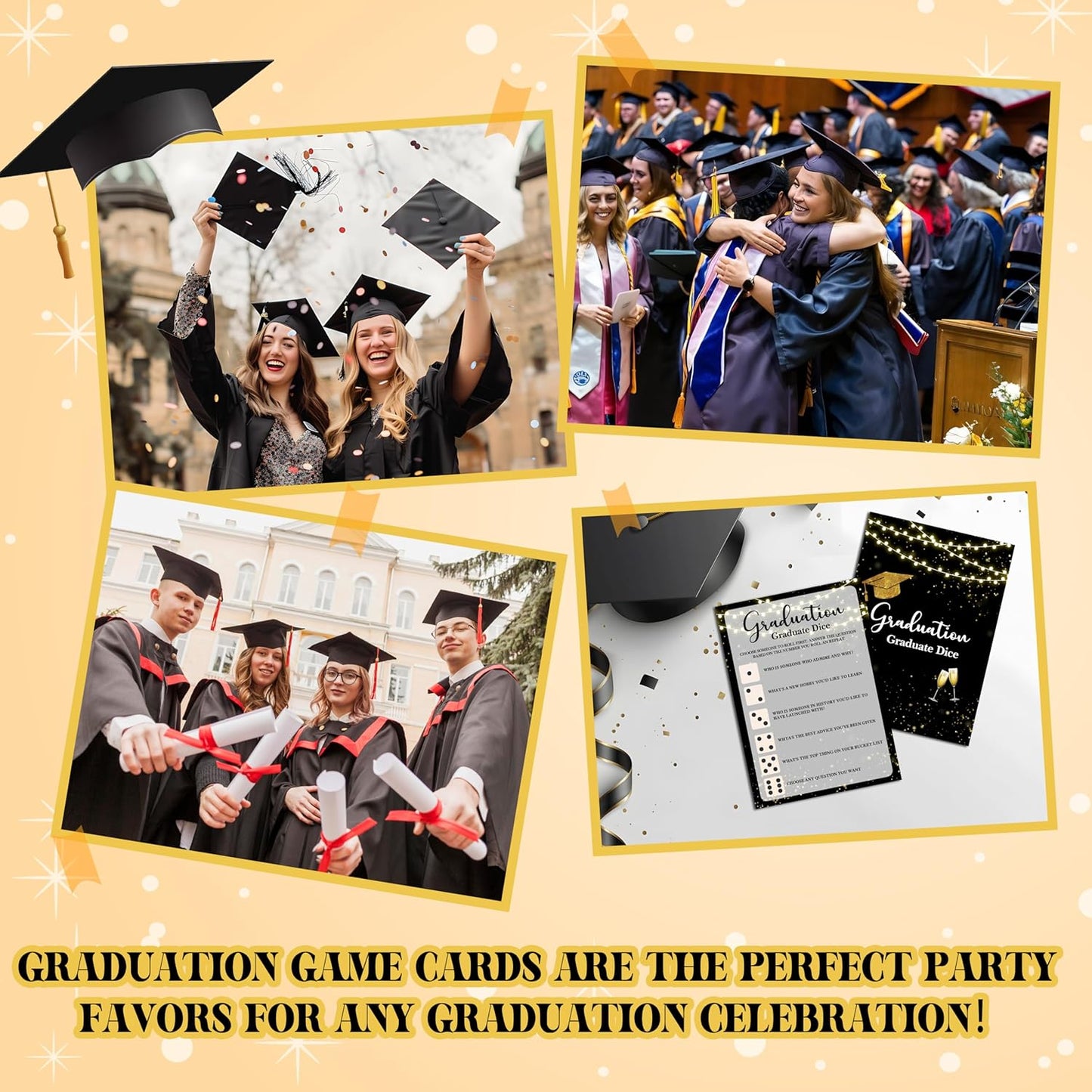 Graduation Games, Black Gold Grad Party Game Cards for Adults, Graduation Guest Bingo Games, Graduation Celebration Party Favors Supplies, 25 Pack (08)