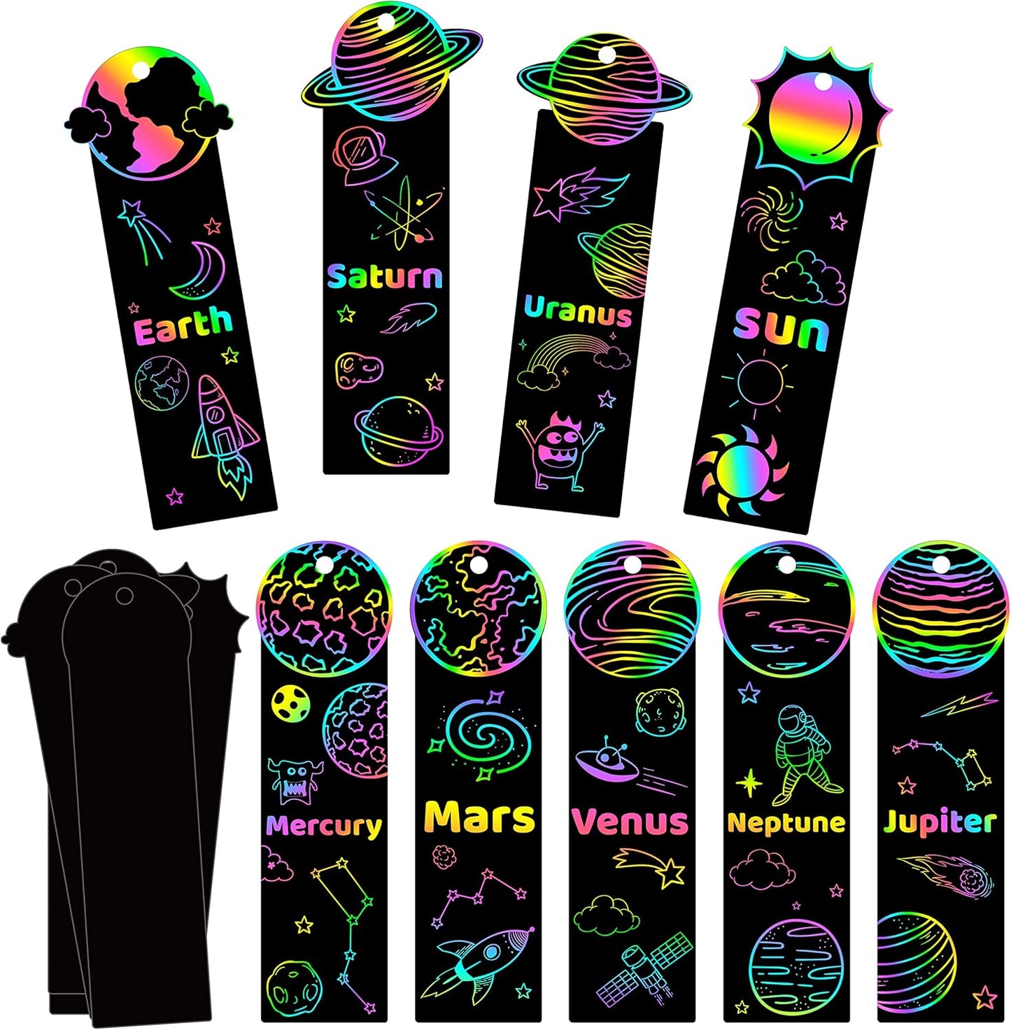 CY2SIDE 72PCS Solar System 9 Planets Scratch Bookmarks for Kids, Outer Space Theme Scratch Card Craft Kits, Galaxy Star Magic Art Rainbow Color Craft Kit for School Party Favors