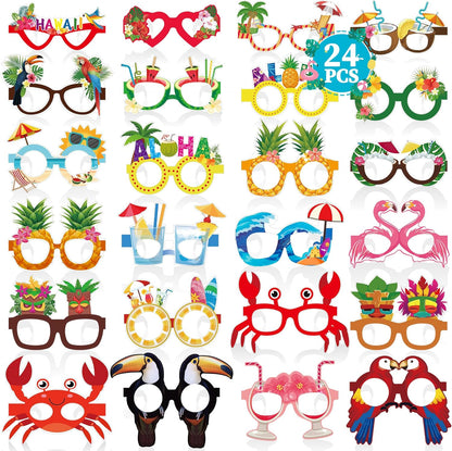 24PCS Hawaiian Party Decorations, Hawaiian Cardboard Glasses Bulk, Luau Party Sunglasses Frame Tropical Dress Pool Props Accessories, Hawaii Carnival Summer Pool Party Decorations for Women Men