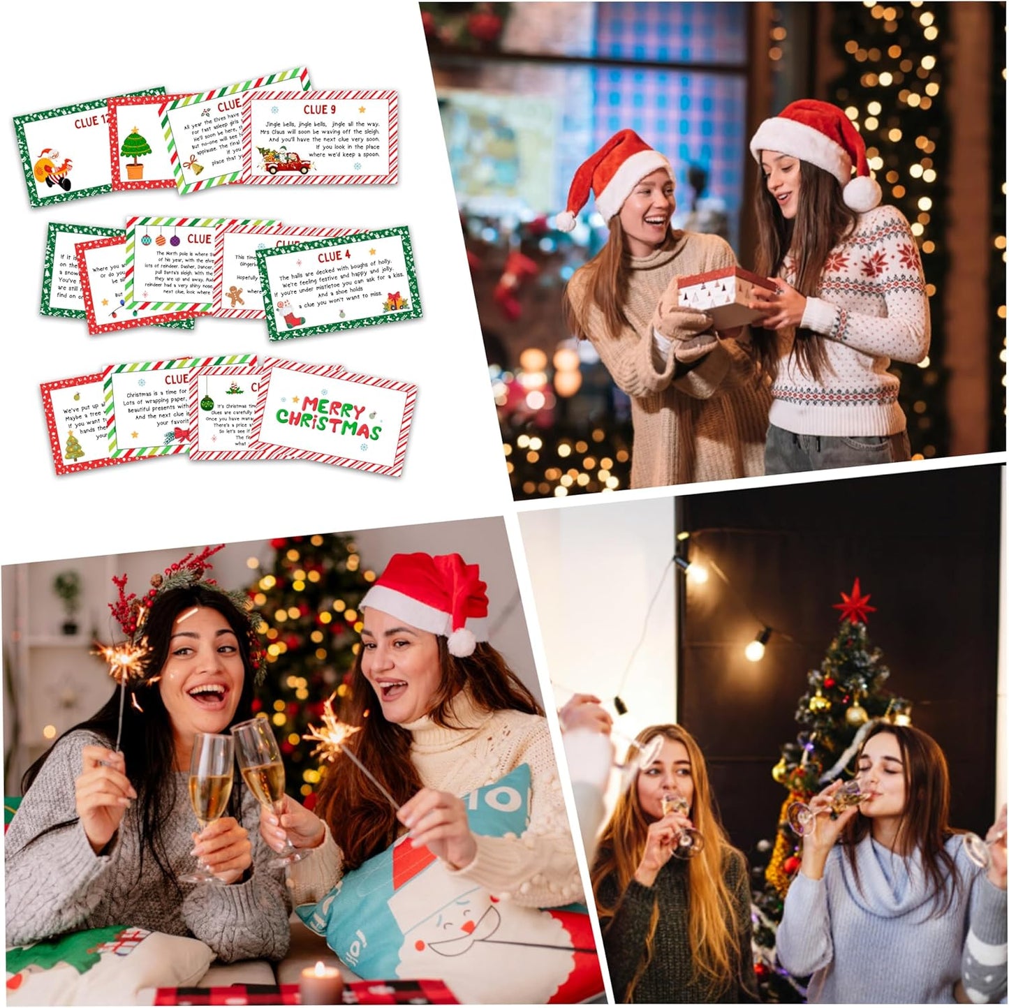 Christmas Treasure Hunt Clue Game, Winter Xmas Scavenger Games for Adults, Merry Christmas Party Activities, Santa Holiday Xmas Party Supplies (12 Cards with 12 Colorful Envelopes) -04