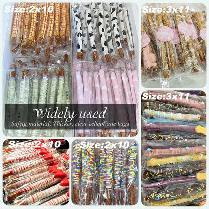 Clear Candy Bags 100pcs 6X10 Cellophane Treat Bag Party Favor Goodie Cake Pop Gift Apple Cello for Gift Baskets Bakery Cookie with Ties