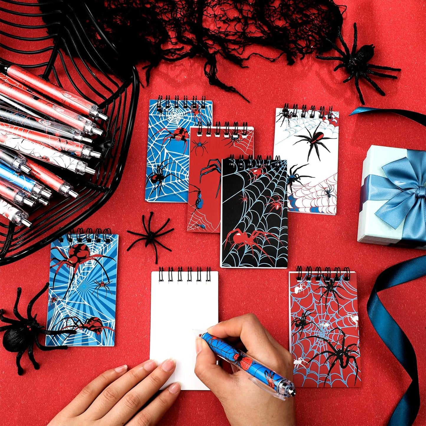48 Piece Spider Party Favor Include 24 Pcs Notebooks 24 Pcs Ballpoint Pens Red Black Spiders Party Favor Teacher Classroom Rewards Supplies Theme Birthday Partys Gift(Classic)