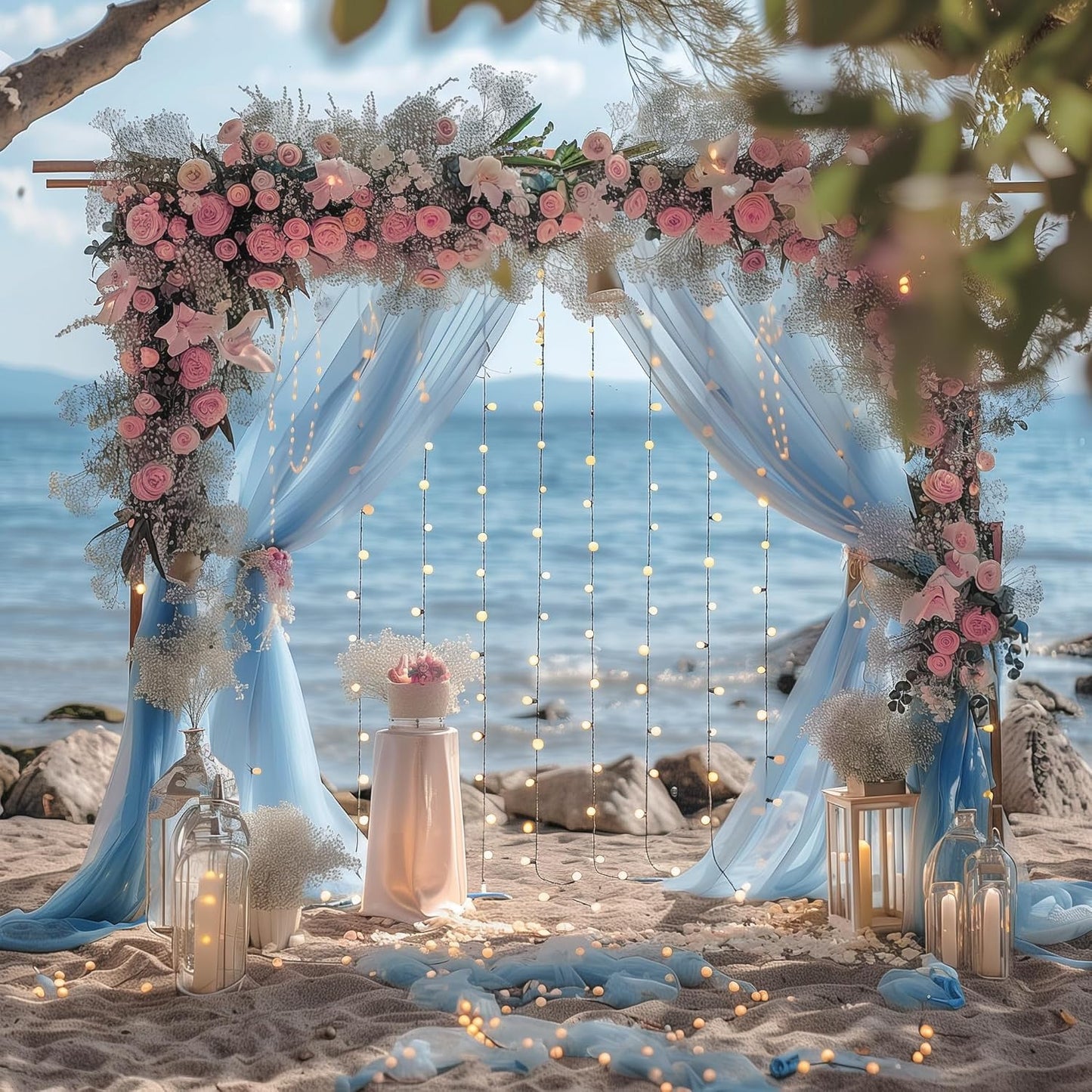 Fomcet Tulle Backdrop Curtains with Lights String White 10FT X 8FT Sheer Curtain with Lights Tulle Curtains Backdrop for Wedding Birthday Party Baby Shower Photo Shoot (2 Panels 5x8FT)