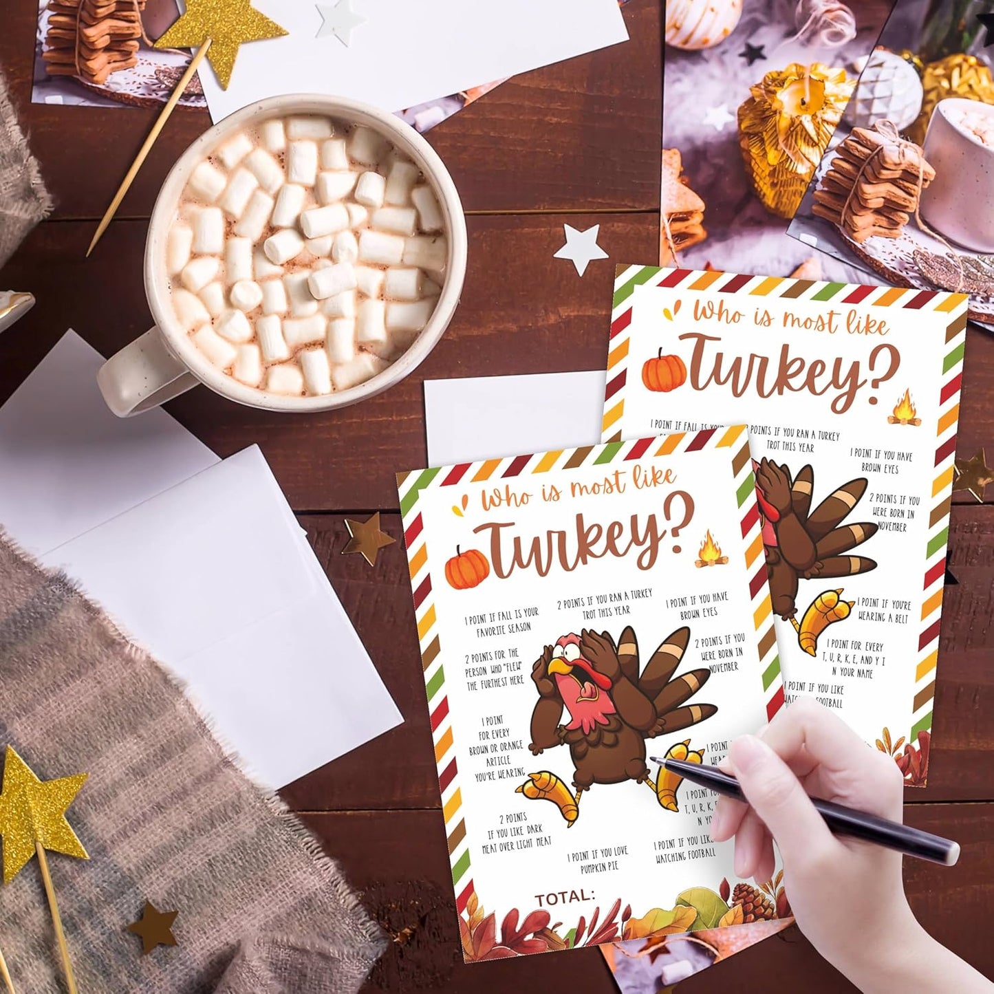 Thanksgiving Scavenger Hunt Game Set, 30 Harvest Stripes Theme Double-Sided Game Cards for Thanksgiving Parties, Family, Friends & Classroom Activities -B04