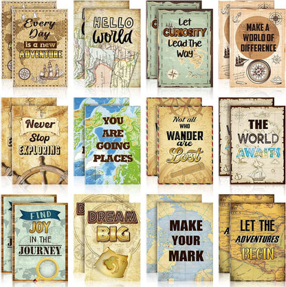 Sabary 24 Pcs Travel The Map Notepad Travel Inspirational Gifts Notepads Mini Motivational Journal Notebooks Antique Map Patterns Small Pocket Notebooks for School Office, 4.72 x 3.35 Inch,12 Styles
