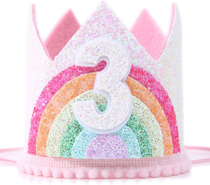 Birthday Rainbow Girl Crown, Birthday Hat for Event Party Supplies,Photo Props