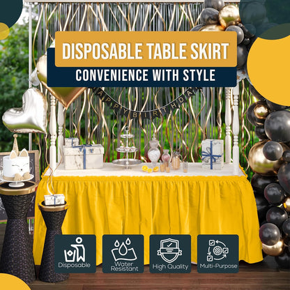 Exquisite Ruffle Table Skirt Black 6 Pack 14 Ft Long Table Skirts for Rectangle Tables 6ft Plus or Round Tables Skirts with Adhesive Strip for Gender Reveal Decor & Happy Birthday Parties