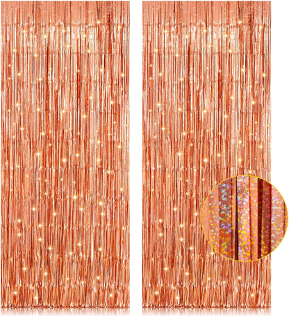 2 Pack 3.2ft x 8.2ft Silver Metallic Tinsel Foil Fringe Curtains, Door Streamer Photo Booth Backdrop for Birthday Graduation Engagement Bridal Shower Bachelorette Baby Shower Party Decorations