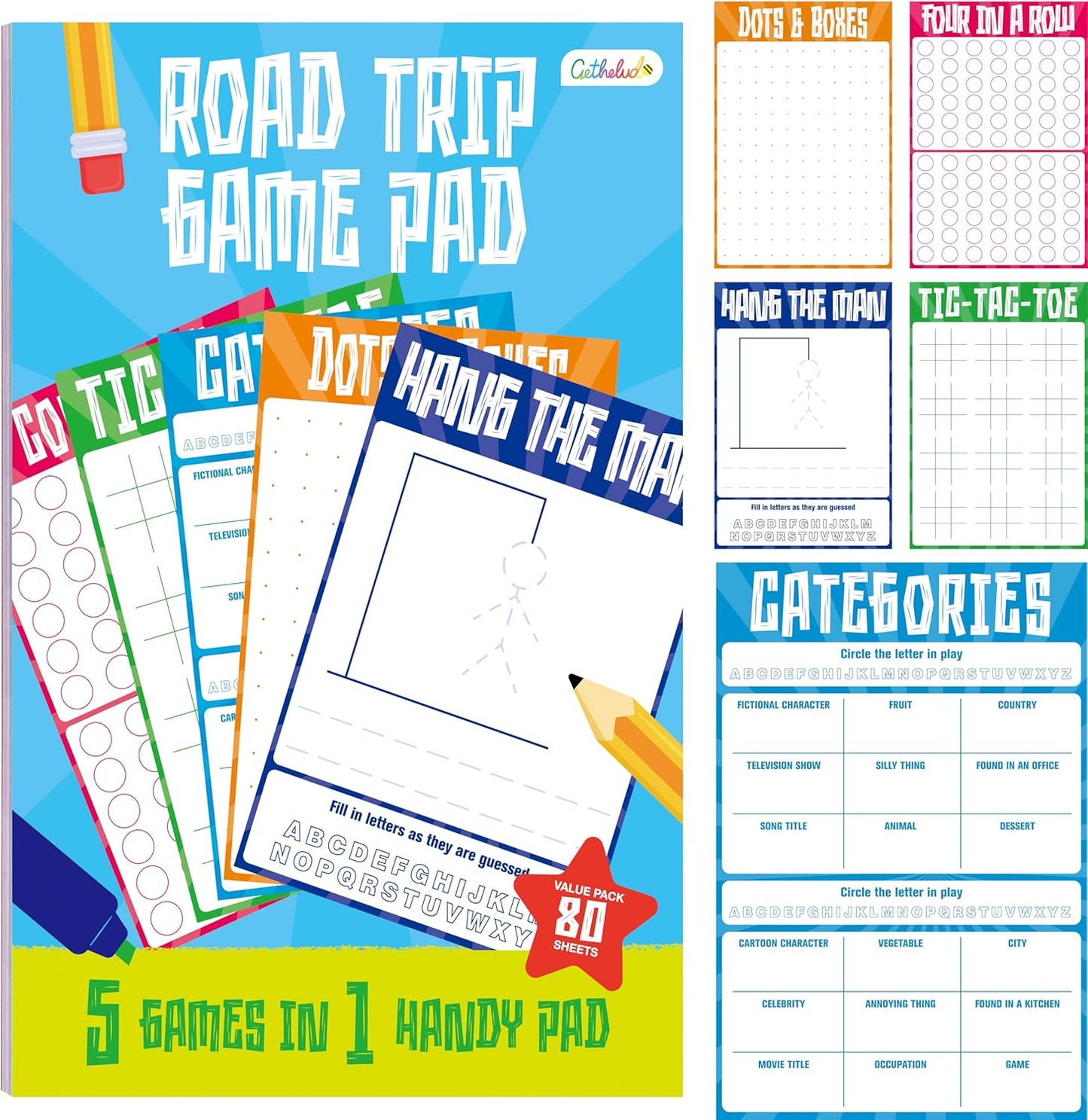 Road Trip Game Pad, 5 Games in 1 (Farm Animals, Car Colors, Buildings, Traffic Signs, Vehicles Scavenger Hunt Bingo), Pen Pencil Paper Game, Plane Trip/ Car Travel/Getaway Activity Pad for Kid, Adult
