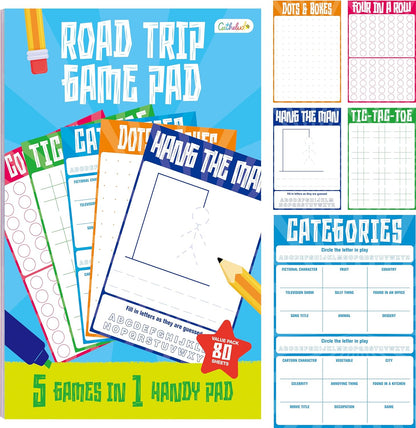 Road Trip Game Pad, 5 Games in 1 (Farm Animals, Car Colors, Buildings, Traffic Signs, Vehicles Scavenger Hunt Bingo), Pen Pencil Paper Game, Plane Trip/ Car Travel/Getaway Activity Pad for Kid, Adult