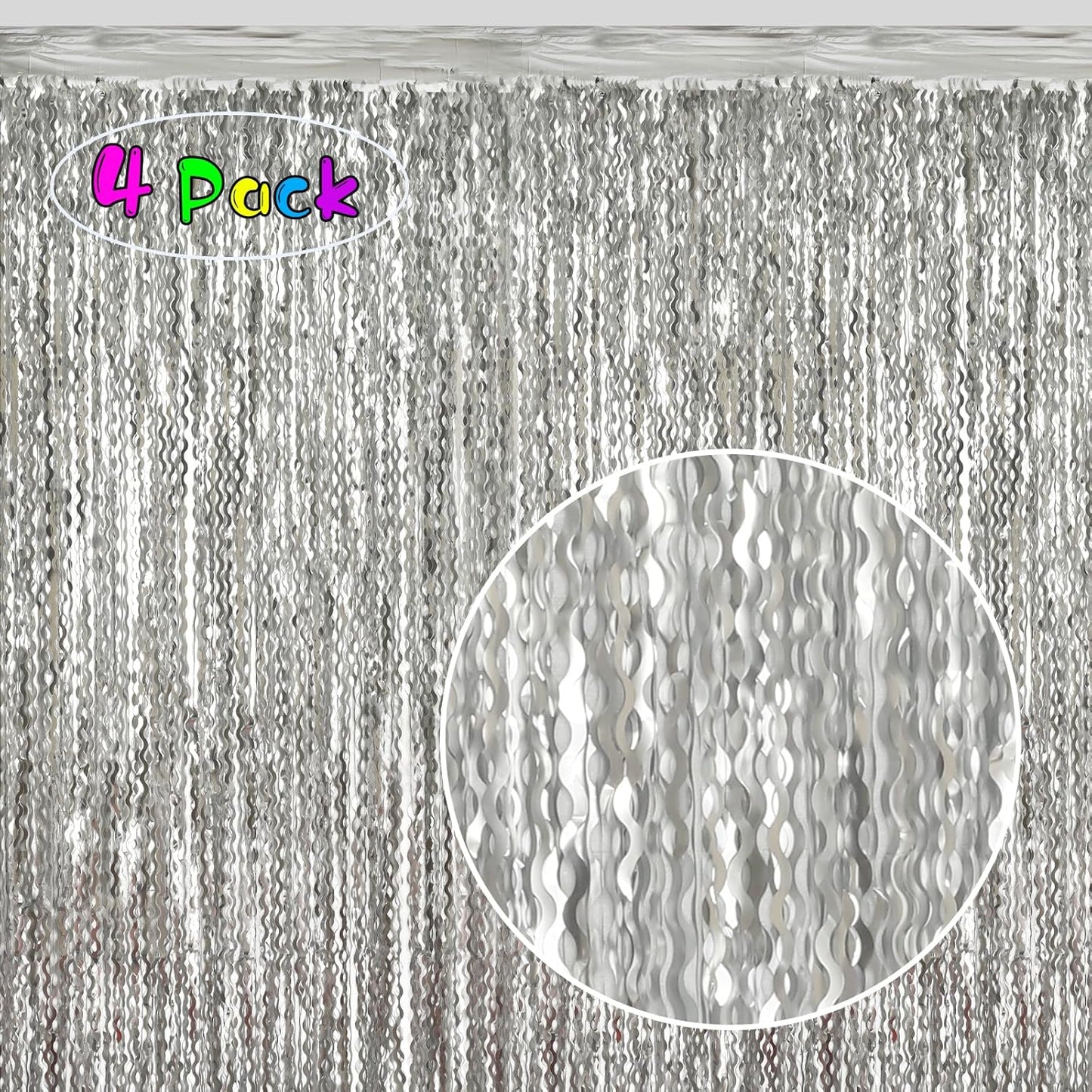 4 Pack Wavy Champagne Gold Metallic Tinsel Foil Fringe Curtains Backdrop - 3.3X6.6ft Foil Fringe Backdrop for Parties | Door Streamers for Birthday | Photo Booth Backdrops Party Decor