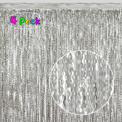 4 Pack Wavy Champagne Gold Metallic Tinsel Foil Fringe Curtains Backdrop - 3.3X6.6ft Foil Fringe Backdrop for Parties | Door Streamers for Birthday | Photo Booth Backdrops Party Decor