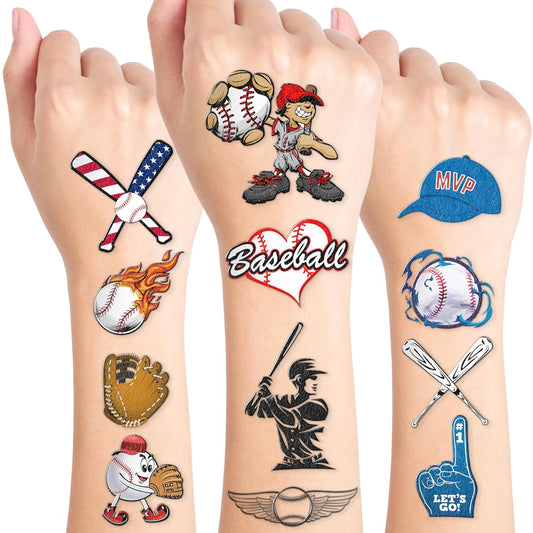 96PCS Baseball Pre-Cut Temporary Tattoos for Kids - Sports Themed Birthday Party Supplies, Fun Stickers for Boys & Girls, Party Favors, School Prizes, Summer Olympic Gifts (Normal)
