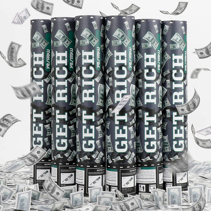 Money Confetti Gun, Biodegradable Confetti Cannon Party Poppers (6 Pack) – YESHOW Cash Cannon & Prop Money Blaster for Birthday, Graduation, New Year’s Eve, Christmas Party Supplies - 12 inch