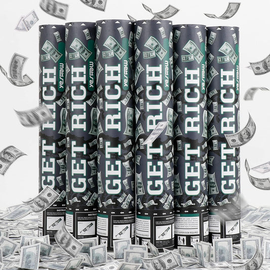 Money Confetti Gun, Biodegradable Confetti Cannon Party Poppers (6 Pack) – YESHOW Cash Cannon & Prop Money Blaster for Birthday, Graduation, New Year’s Eve, Christmas Party Supplies - 12 inch