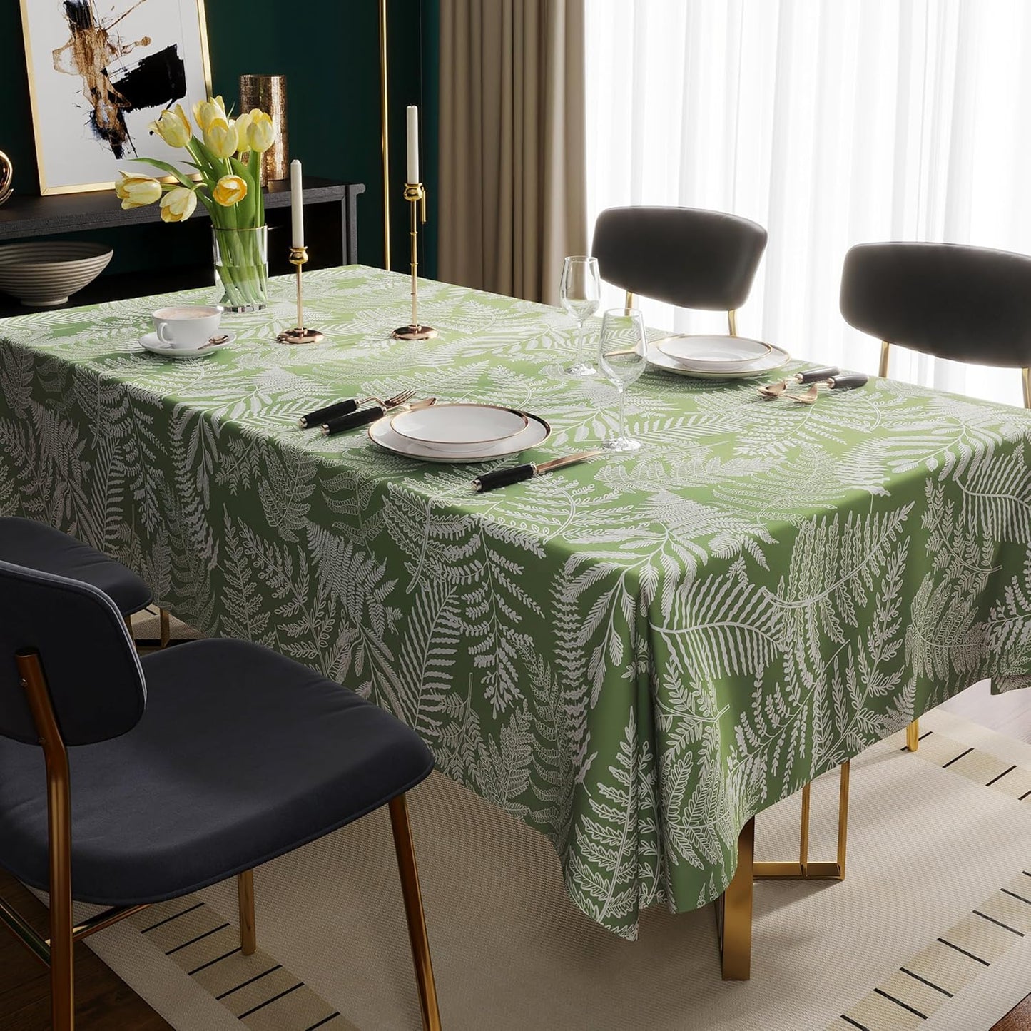 Rectangle Table Cloth,100% Waterproof Tablecloth Oil Proof Spill Proof Vinyl Table Cloth, Wipe Clean Plastic Table Cover for Dining, Camping, Indoor and Outdoor 52" x 70",Leaves