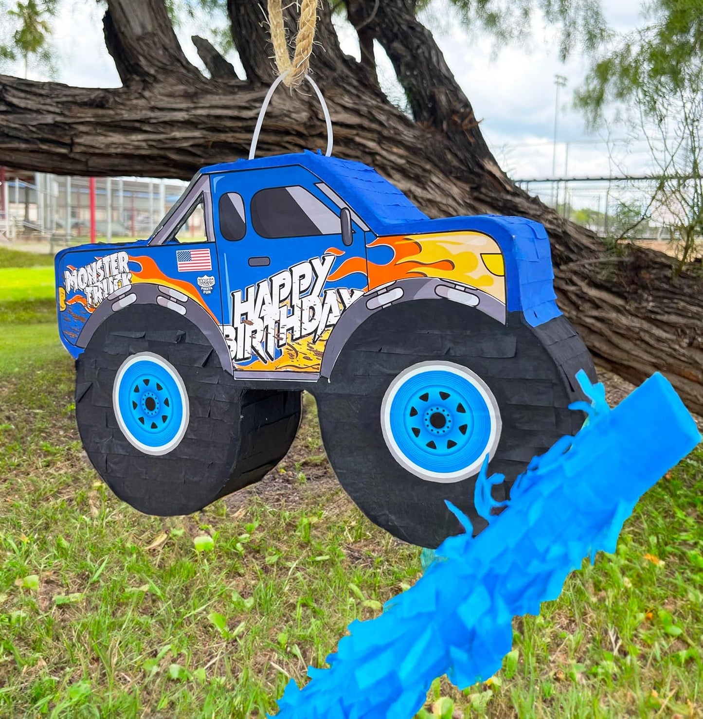 Jergrim Blue Monster Truck Piñata, Small 4 Piece Set, perfect for Kids Birthday Parties, Race Car Party Supplies fits piñata candy and party favors (17”X11”) Durable!