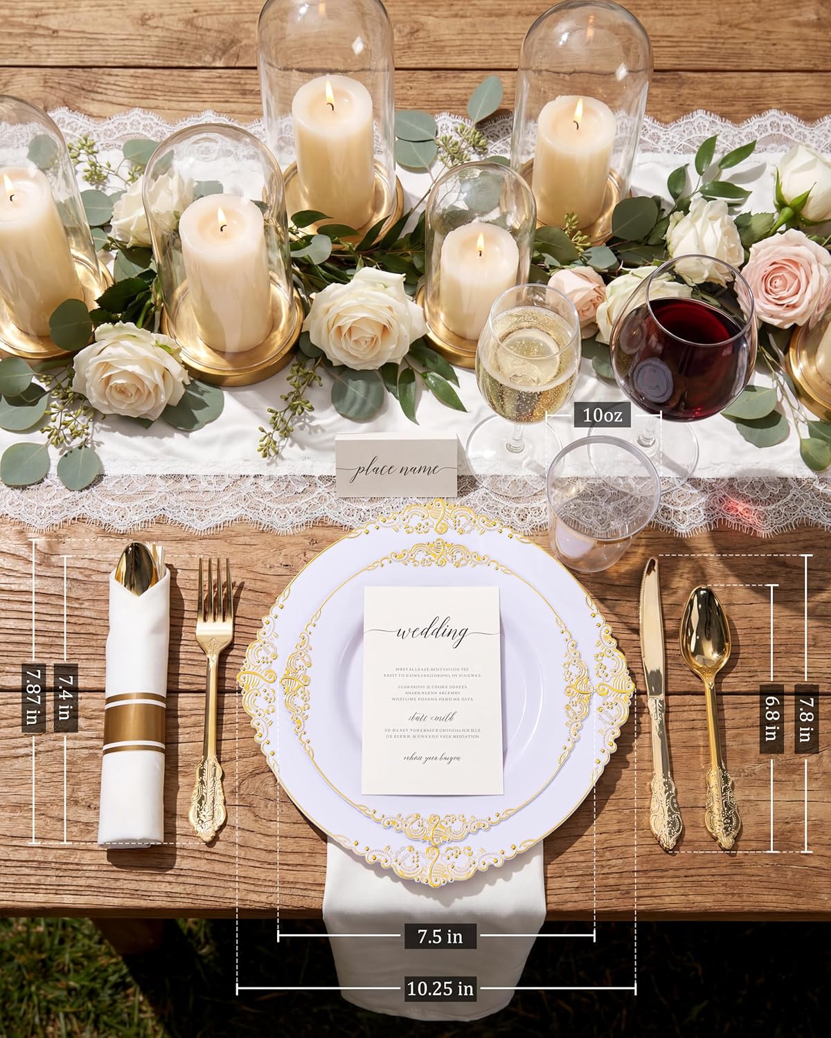 Nervure 350PCS Gold Plastic Plates - Gold Plastic Dinnerware Sets for 50 Guests - 100 Disposable Plates, 150 Silverware, 50 Cups, 50 Napkins for Wedding & Party & Mothers Day