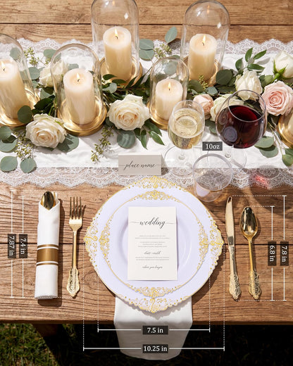 Nervure 350PCS Gold Plastic Plates - Gold Plastic Dinnerware Sets for 50 Guests - 100 Disposable Plates, 150 Silverware, 50 Cups, 50 Napkins for Wedding & Party & Mothers Day