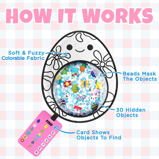 Vango BIZYBOO Colorable Easter Busy Bag Scavenger Hunt - Hidden Object Search Sensory Matching Game for Kids 2 and Up | Includes 6 Non-Toxic Markers (1 Egg, 1 Basket)