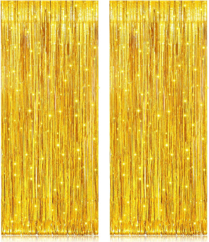 2 Pack 3.2ft x 8.2ft Silver Metallic Tinsel Foil Fringe Curtains, Door Streamer Photo Booth Backdrop for Birthday Graduation Engagement Bridal Shower Bachelorette Baby Shower Party Decorations