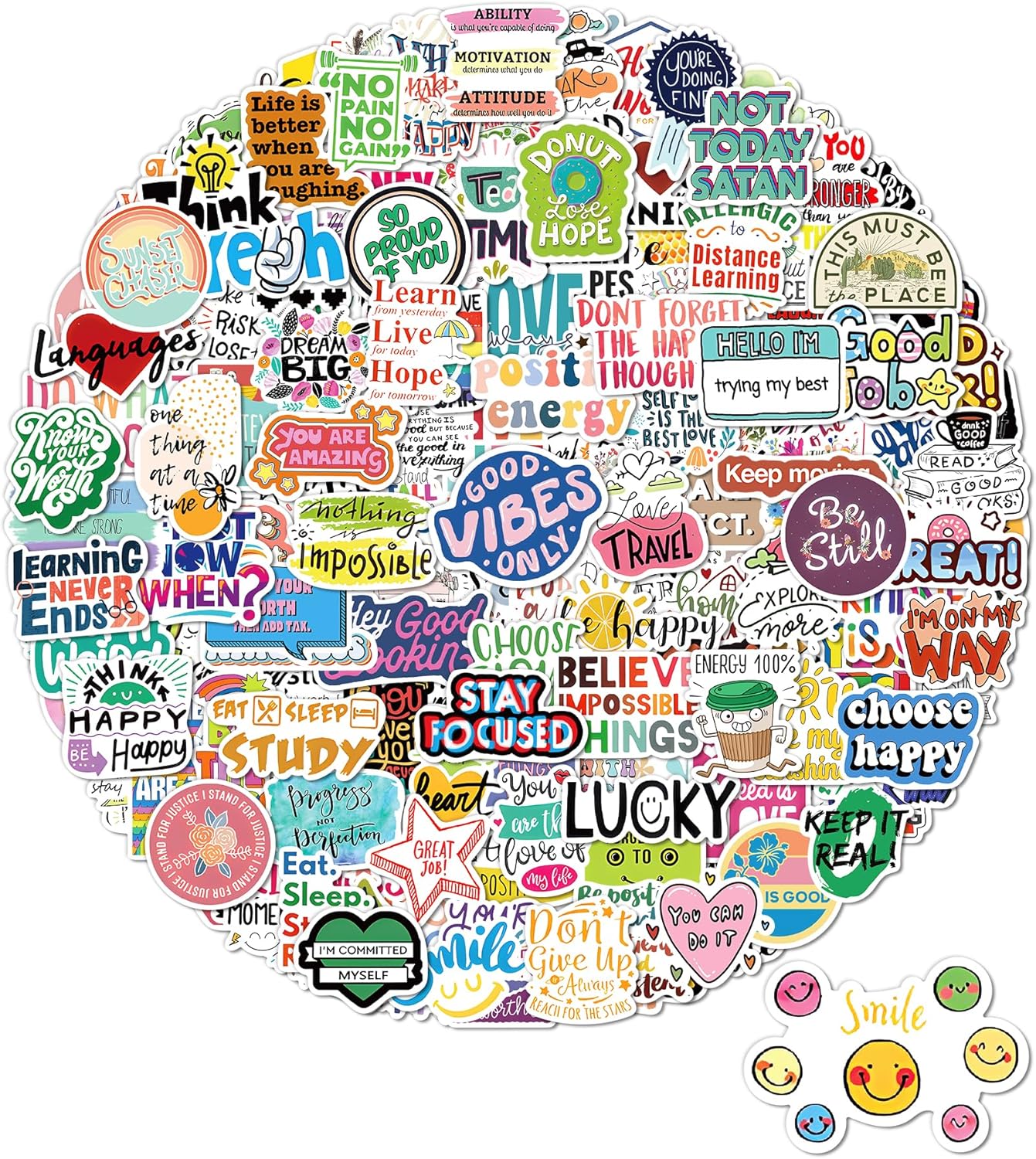 100 Pcs Cute Stickers for Kids, Waterproof Water Bottle Stickers, Vinyl Sticker Pack, Party Favors, Goodie Bag Stuffers, Treasure Box & Classroom Prizes for Elementary Students - No-Repeat