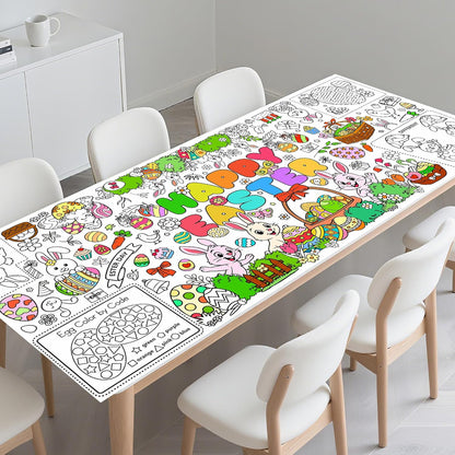 Easter Coloring Poster for Kids 30x72 Inch Bunny Giant Coloring Tablecloth Happy Easter Crafts Paper Table Cover for Gifts Activities Games Classroom Wall School Home Parties
