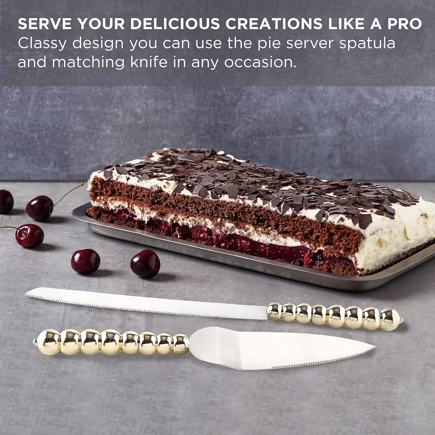 Homi styles Wedding Cake knife and Server Set | Elegant Rose Gold Color Premium 420 Stainless Steel plated Blades | Cake & Pie Serving Set for Wedding Cake, Birthdays, Anniversaries, Parties