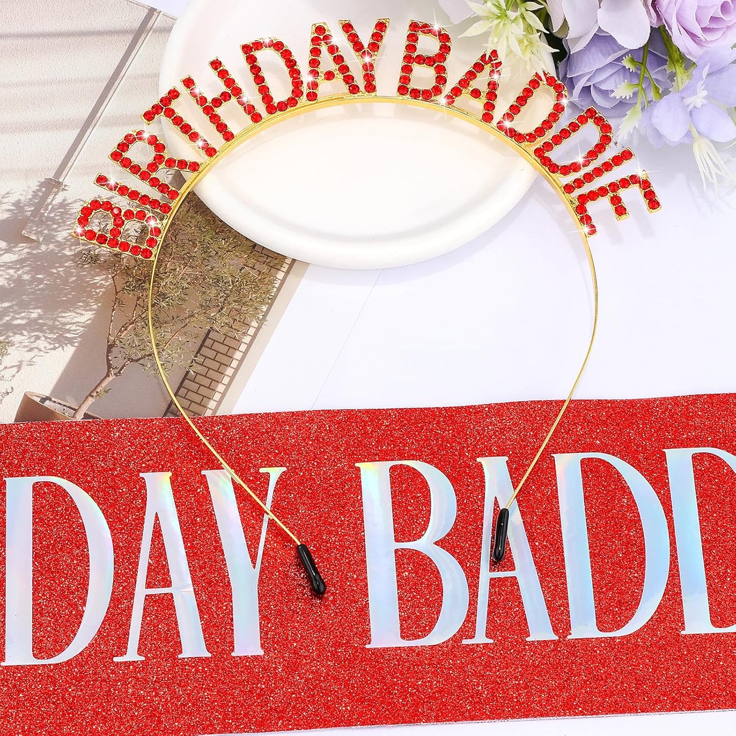 Aprince Birthday Baddie Sash and Tiara Crown for Women Girls Black Gold Happy Birthday Headband Accessiores Party Decorations