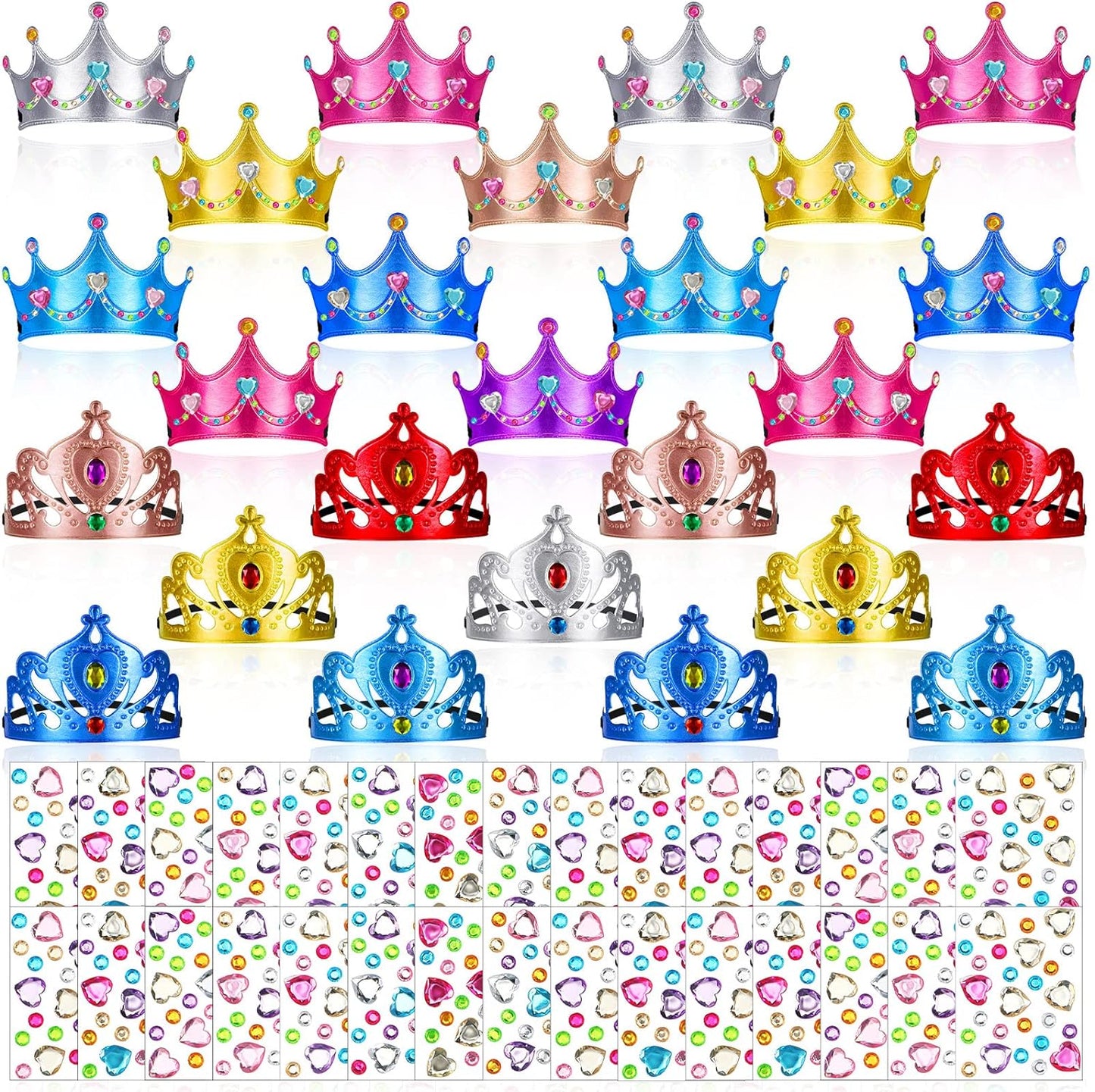 Yaomiao 66 Pieces Foam Princess Tiaras DIY Crowns Kids Party Favors Craft Crystal Diamond Sticker Girls Making Your Own Tiara (Gold)