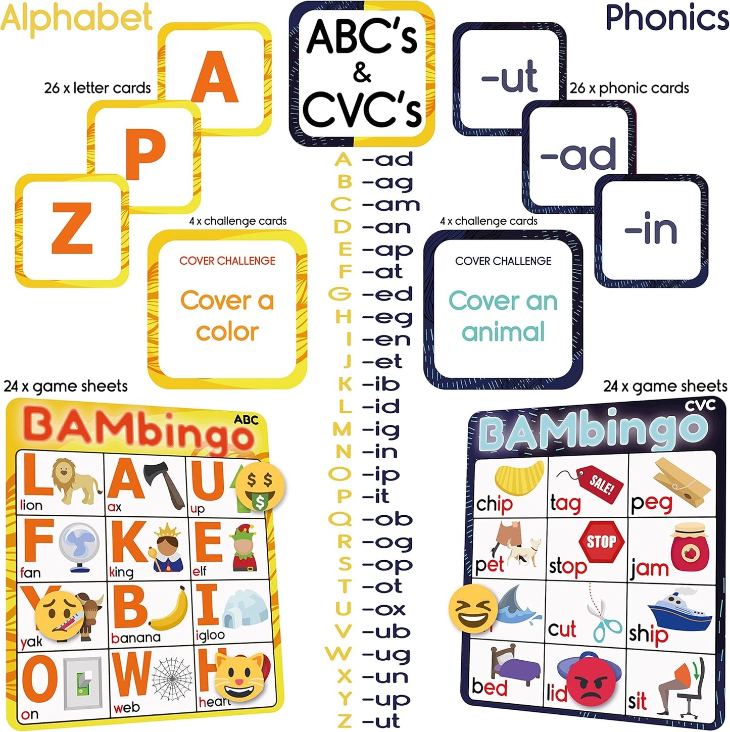 THE BAMBINO TREE Sight Word Bingo Game Level 1 and 2 - Educational Games for Kids - Learn to Read Vocabulary for Kindergarten 1st Grade - Dolch's Fry's Words Lists