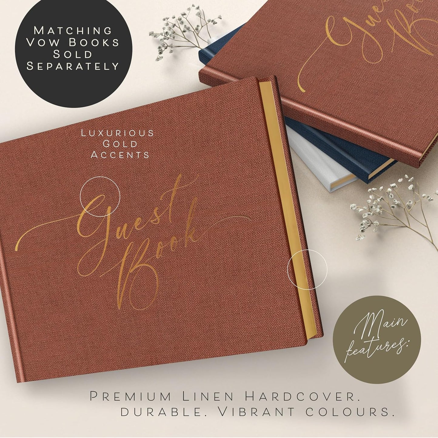 ARTESORI Wedding Guest Book for Reception — Gold-Foiled Guestbook to Sign in, Elegant Baby Shower Guest Book for Party & Birthday — Terracotta Photo & Polaroid Guest Book for Wedding & Bridal Shower