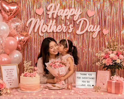 Happy Mothers Day Decorations Melsan 3 Pack 3.2 x 8.2 ft Pinkish Purple Tinsel Fringe Curtain Backdrop, Sparkling Metallic Party Decorations for Girls Birthday, Bachelorette, Wedding, Photo Booth