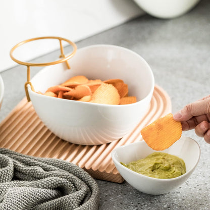 YHOSSEUN Chip and Dip Serving Set, 2 Tierd Serving Bowl Set Ceramic Chip and Dip Bowls with Stand, Serving Dishes for Entertaining Appetizer Serving Food Display Stand for Parties