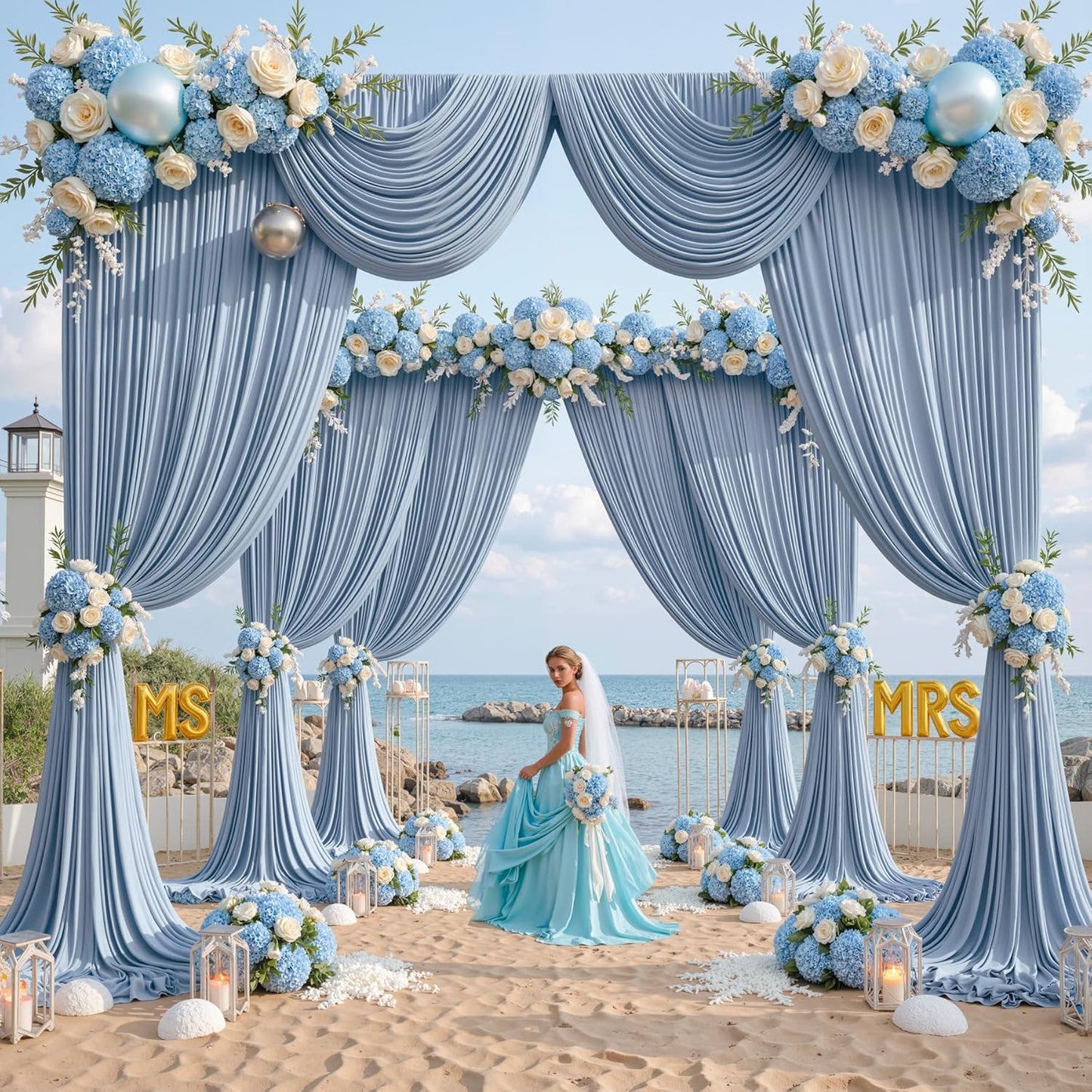 10 ft x 10 ft Wrinkle Free White Backdrop Curtains for Wedding Parties, Polyester Photography Backdrop Drapes for Birthday Parties Stage Backdrop Stand, 2 Panels 5x10FT Background Curtains