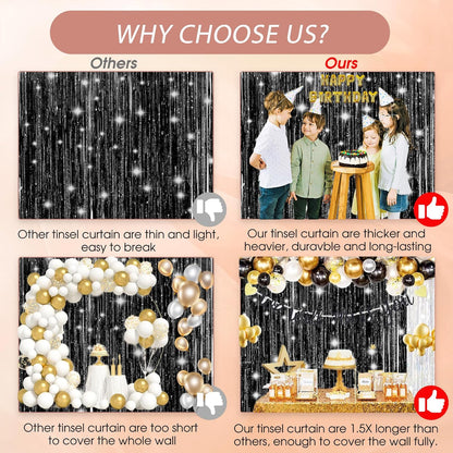 Birthday Party Decorations: 3 Pack 3.3 x 9.9 ft Gold Foil Fringe Curtains Party Supplies, Tinsel Curtain Backdrop for Parties/Birthday/Photo Booth