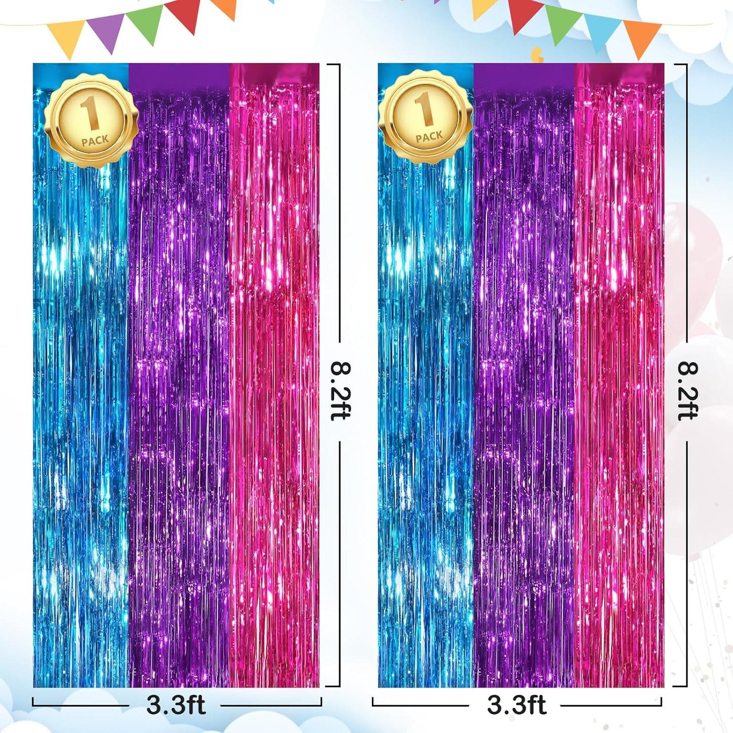 Black Fringe Curtain Party Streamers 2Pack 3.3x8.3 Ft Foil Fringe Backdrop Curtains for Birthday Wedding Bridal Baby Shower Halloween Decor Tinsel Streamers Black Party Decorations Door Streamers