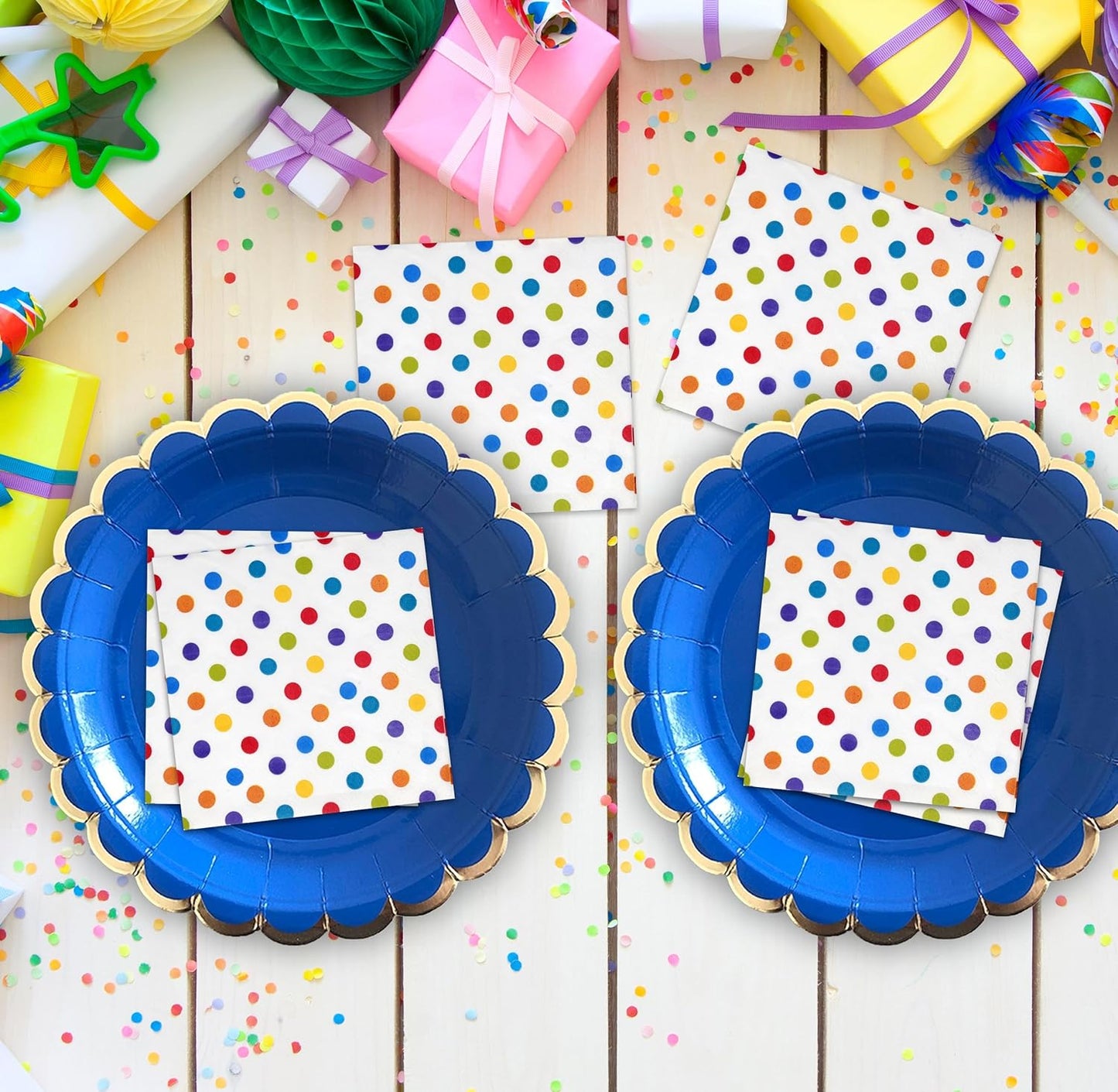 Gift Boutique 100 Rainbow Dot Cocktail Beverage Napkins Disposable Paper Colorful Polka Dots Dessert Napkin for Spring Carnival Festival Holiday Bridal & Baby Shower Tableware Party Supplies