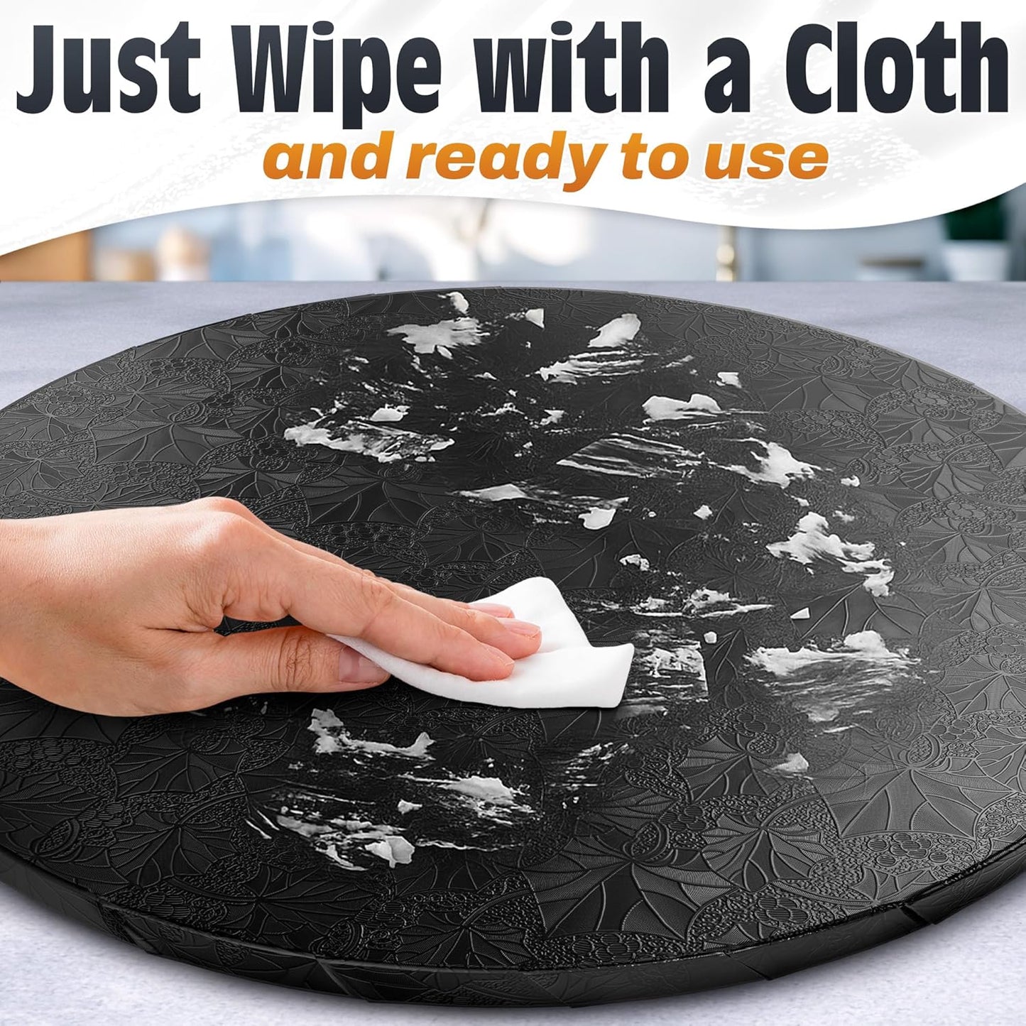 12 Inch Cake Drum, Black Cake Board for Picture-Ready Celebration Cakes, 1/2 Inch Thick Round Cardboard Base with Grease & Moisture Resistant Surface and Decorative Pattern for Parties and Weddings