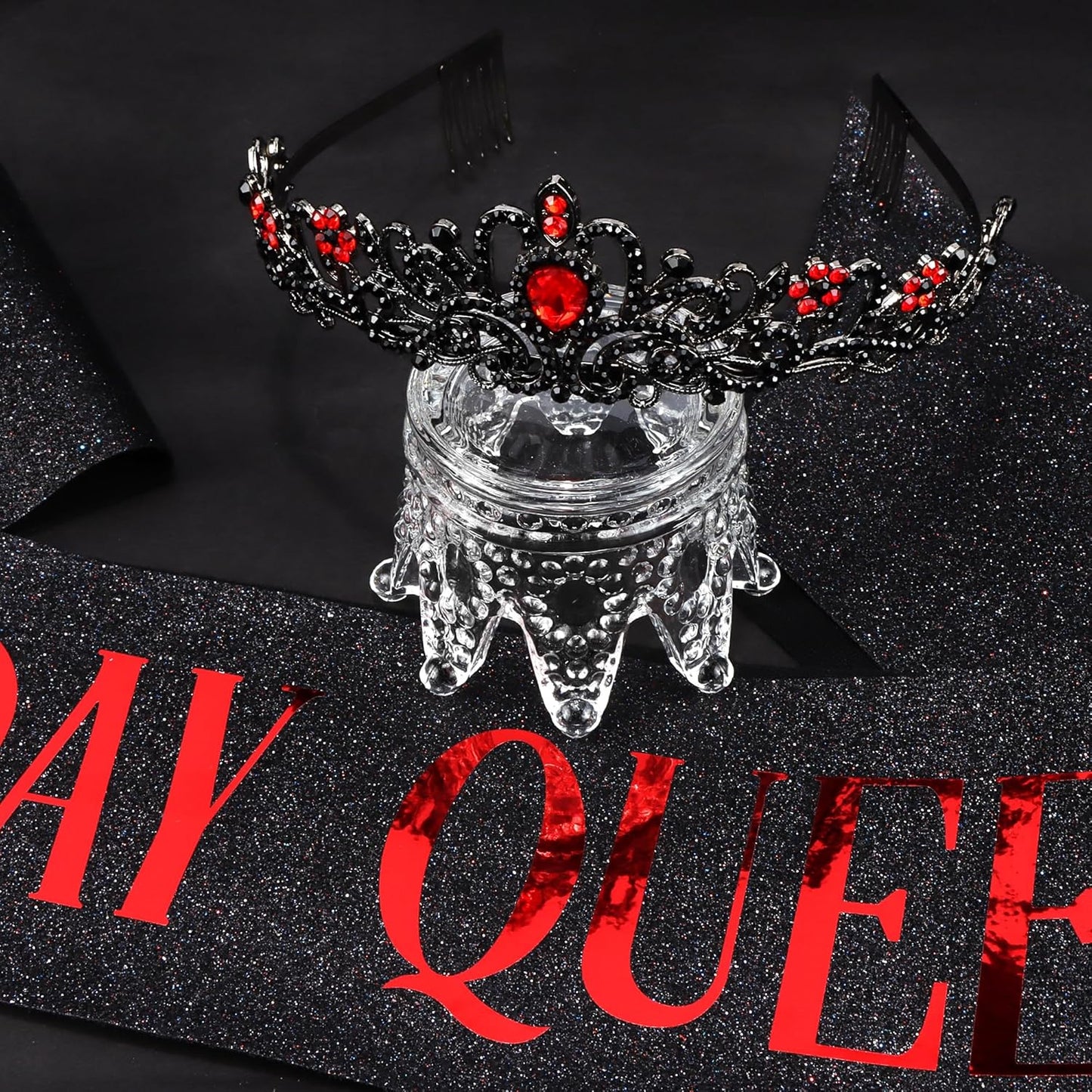 COCIDE Birthday Queen Sash & Rhinestone Tiara Set Gold Happy Birthday Crowns for Women Party Decoration Kit Rhinestone Headband for Women Glitter Crystal Hair Accessories for Cake Topper