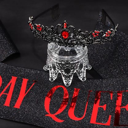 COCIDE Birthday Queen Sash & Rhinestone Tiara Set Gold Happy Birthday Crowns for Women Party Decoration Kit Rhinestone Headband for Women Glitter Crystal Hair Accessories for Cake Topper