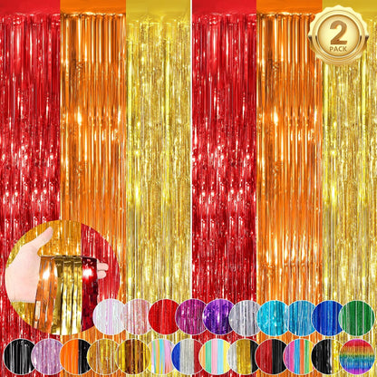 Black Fringe Curtain Party Streamers 2Pack 3.3x8.3 Ft Foil Fringe Backdrop Curtains for Birthday Wedding Bridal Baby Shower Halloween Decor Tinsel Streamers Black Party Decorations Door Streamers