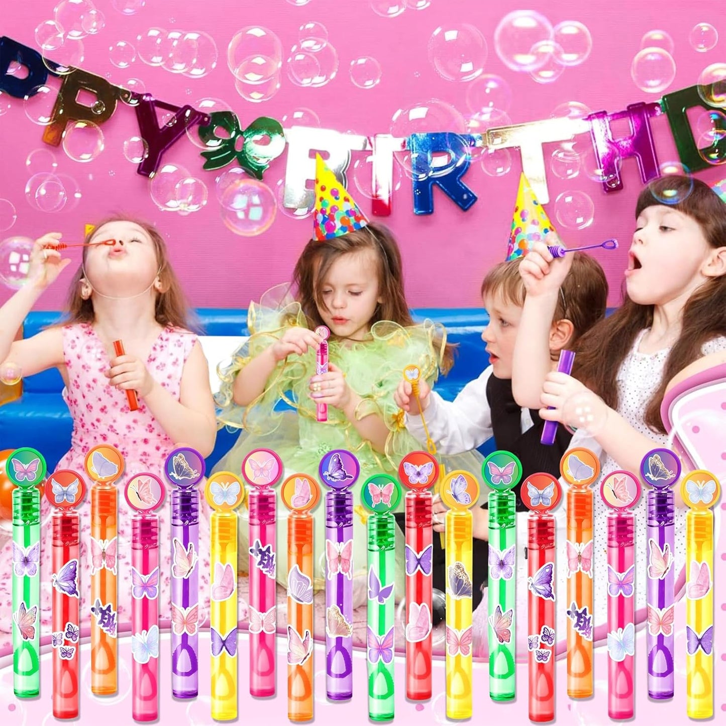 Butterfly Party Favors for Kids – 24PCS Fairy Garden-Themed Mini Bubble Wands, Great for Birthday Supplies, Pinata Fillers, Goodie Bags & Classroom Rewards