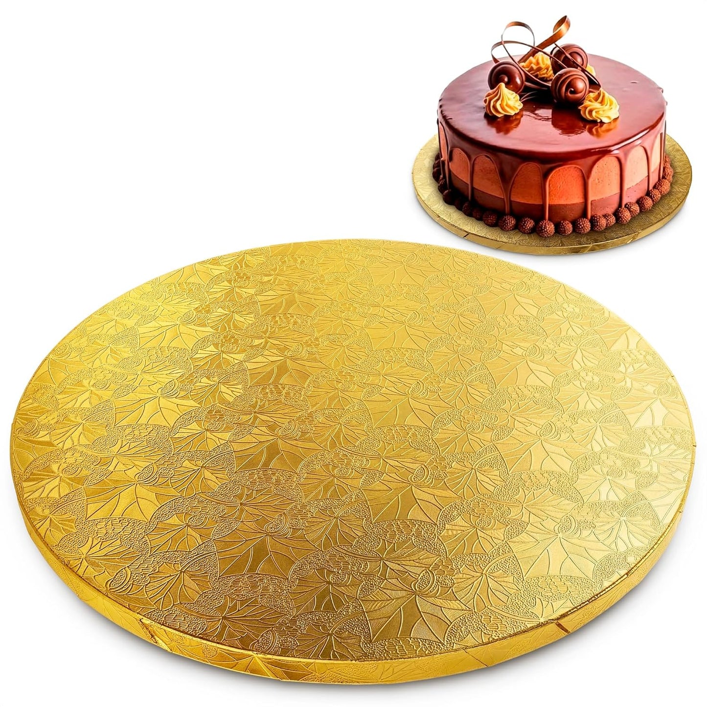 12 Inch Cake Drum, Black Cake Board for Picture-Ready Celebration Cakes, 1/2 Inch Thick Round Cardboard Base with Grease & Moisture Resistant Surface and Decorative Pattern for Parties and Weddings